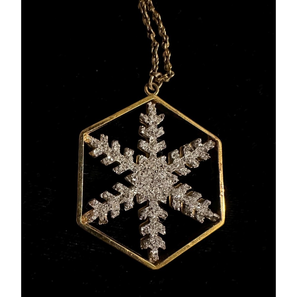 Franklin Mint 1977 Snowflake GF  & Crystal Pendant Necklace